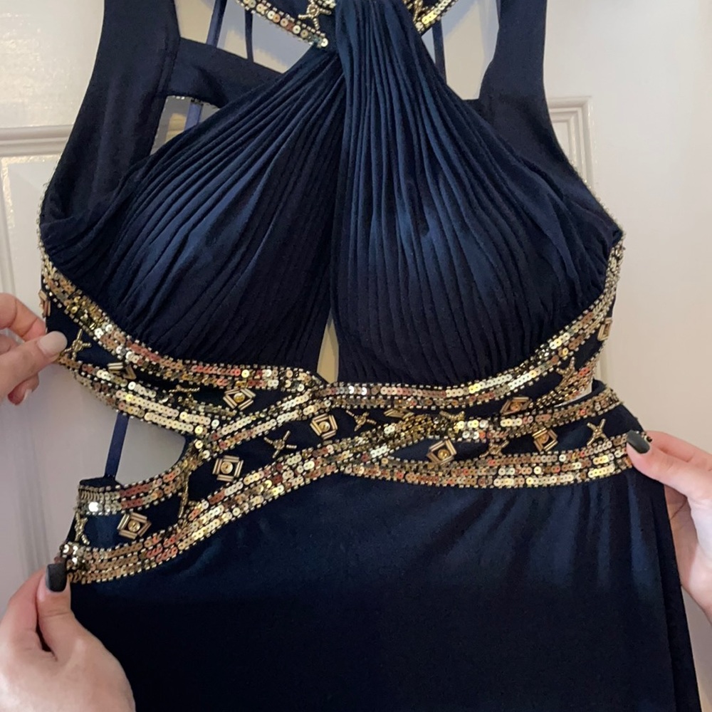 Open back Navy Blue Prom Dress